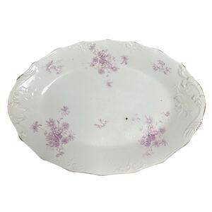 W.H. Grindley Semi Porcelain Purple Oval Platter Daisy Antique Large Tray